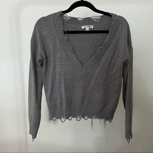 Distressed V-Neck Sweater